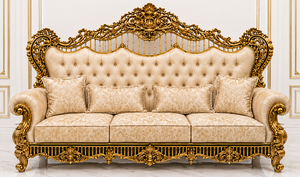 Muebles de Madera Tallados a Mano de Lujo para Sala de Estar, Juego de Sofás Tallados en Oro Real de Lujo 3+1+1 | Sala de Estar de Estilo Barroco - Product Image 3