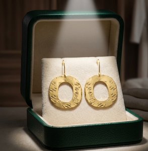 Handmade Textured <b>Brass</b> O Alphabet Earrings Lead-Free Hooks Tarnish-Resistant Gold-Polished Finish Matching Pendant Women's Gift - Product Image 5