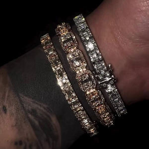 Gold Lab Grown Diamond Baguette Tennis Bracelet Men's Luxury <b>Mosaic</b> Link Wristlet IGI Certified All Occasion - Product Image 4