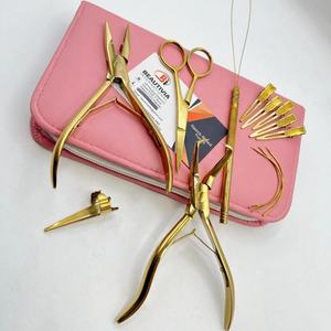 Kit d'outils pour extensions de cheveux en acier inoxydable doré au plasma, avec micro-perles, pince de pose et de retrait, étui rose et LOGO - Product Image 5