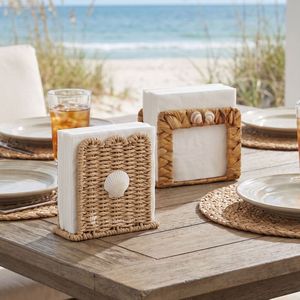 Scalloped Woven Square Napkin Holder Handmade <b>Paper</b> Rope Water Hyacinth Tissue Box Cover Farmhouse <b>Kitchen</b> Dining Decor - Product Image 5
