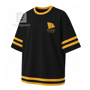 T-shirt personnalisé de la sororité NCBW, logo brodé sur le devant, couleur noir et or, chemise en polyester à manches courtes pour vêtements grecs féminins - Product Image 2
