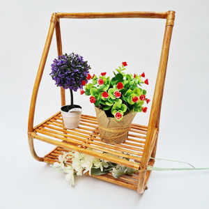 Garden organizer rack for plant pots 2-tier rattan <b>display</b> holder stands handmade wicker <b>flower</b> planter stand - Product Image 3