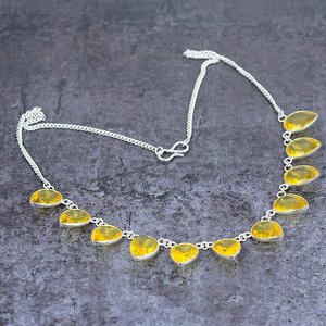 Silver Plated Pear Cut Citrine Vintage Geometric <b>Statement</b> <b>Necklace</b> Women's Wedding Copper Alloy Snake Chain - Product Image 2
