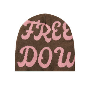Bonnet en acrylique 100 % de qualité supérieure avec logo, bonnet d'hiver tricoté court à revers, uni, imprimé, chaud, en coton tricoté - Product Image 2