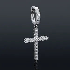 Boucles d'oreilles créoles croisées de luxe serties de moissanite pour hommes et femmes, en argent sterling 925, plaqué rhodium, style hip-hop - Product Image 1