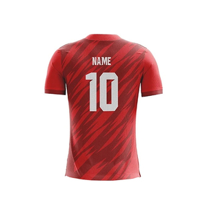 ชุดเสื้อฟุตบอลสีแดงแบบปรับแต่งได้ คอวี แขนสั้น ระบายอากาศได้ดี ผลิตจากโพลีเอสเตอร์ 100% สำหรับทีมชาย พร้อมพิมพ์หมายเลขและชื่อ - Product Image 6