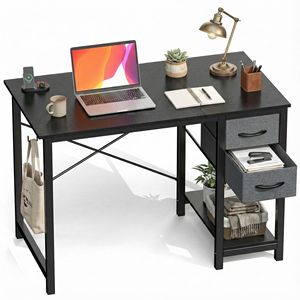 Modern Simple 40 Inch Computer <b>Desk</b> with 2 Tier Drawers Storage Shelf Headphone Hook for <b>Bedroom</b> Study - Product Image 1