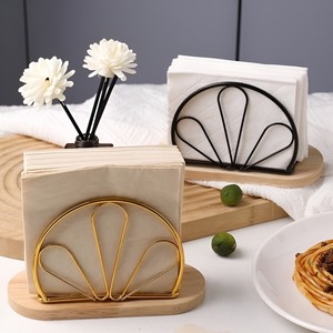 Creative S. Steel Tissue Holder with Wooden Base Metal Gold Napkin Holder for Home <b>Kitchen</b> Wedding Restaurant Table Supplies - Product Image 1
