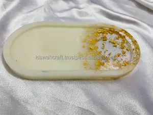 Quality Best Polished Resin Tray With Golden <b>Foil</b> Custom Size Serving Tray for Oval Shape Home <b>Kitchen</b> and Tabletop - Product Image 5
