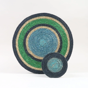 Juego de Manteles Individuales Redondos Tejidos a Mano Estilo Bohemio con Posavasos, Azul, Verde, Marino, Coloridos, Decoración para Mesa, Hechos en Vietnam - Product Image 1