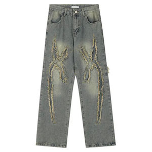 Jeans amples et décontractés pour hommes, style streetwear, effet usé, coupe droite, denim personnalisé - Product Image 1