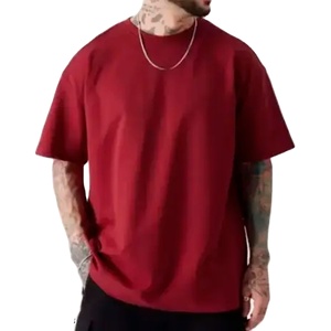 Camiseta de talla grande con cuello redondo de algodón orgánico pesado con logotipo serigrafiado personalizado, Camiseta lisa de gran tamaño para hombre, camiseta tejida con logotipo frontal - Product Image 5