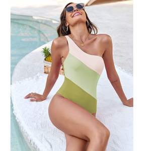 Traje de baño de una pieza con un solo hombro para mujer JSN, talla grande, estampado, bikini, estilo brief, venta al por mayor - Product Image 3