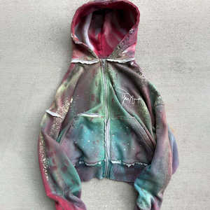 Sudadera con capucha y cremallera con pedrería Galaxy Wash para hombre y mujer, azul acuático multicolor, oversize, brillante, estilo urbano, chaqueta HD 2026 - Product Image 5