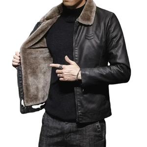 Chaqueta de cuero marrón Vintage para hombre, abrigo cálido a prueba de viento con cuello de piel sintética de invierno, marca de ropa de lujo para hombre - Product Image 2