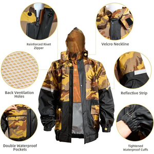 Men Waterproof Camouflage <b>Rain</b> Suit Hooded <b>Jacket</b> and Pants Outdoor Windproof Parka with Pockets Regular Fit - Product Image 2