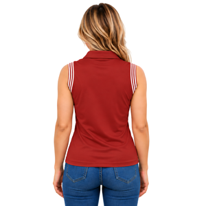 Polo sans manches rouge foncé pour femme, coupe ajustée, col à empiècements, pour l'équitation et l'entraînement, personnalisable, vente en gros, performance - Product Image 2