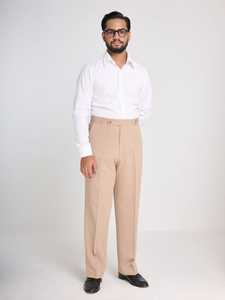 Pantalon habillé léger beige pour homme, taille haute, coupe droite, en tissu Oxford de coton, uni, infroissable, devant plat, boutonné, printemps - Product Image 1