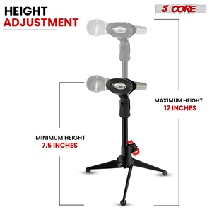 5 Core Desk Mic Stand 12" Height Adjustable Desktop <b>Microphone</b> Stands Metal Tripod Portable Foldable - Product Image 2