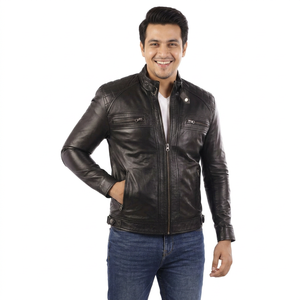 Custom Made Coated Leather Autumn Jacket for <b>Men</b> Stand Collar Hooded Varsity Jacket Vintage Style Wholesale Price Good Quality - Product Image 1