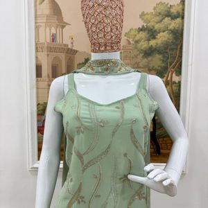 Ensemble Kurti Palazzo en Faux Georgette Premium Brodé avec Dupatta Assortie, Broderie Avant et Arrière, Prêt-à-porter pour Femme - Product Image 6