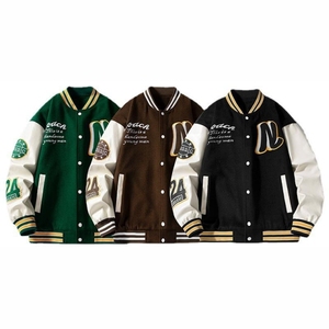 100% Cotton Men's <b>Vintage</b> Letterman <b>Varsity</b> <b>Jacket</b> Oversized Drop Shoulder Stand Collar Chenille Embroidery High Street <b>Jacket</b> - Product Image 1