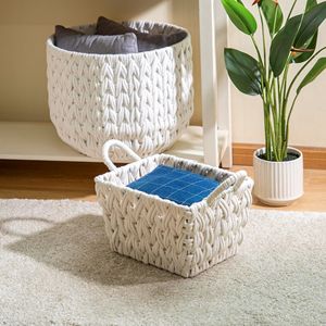 Panier de rangement en corde tressée blanc moyen avec poignées, lot de 2, 14,3" x 11" x 9" pour vaisselle et sacs - Product Image 5