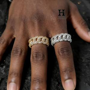 Iced Out Cuban Link Diamond <b>Ring</b> for <b>Men</b> - VVS Moissanite Hip Hop Jewelry - Hip Hop Jewelry - Vermeil Micro Pave Lab Diamond - Product Image 1