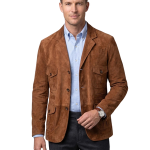 Leather Cult Men's Brown Suede Safari Jacket Vintage Single Breasted Casual <b>Coat</b> - Product Image 4