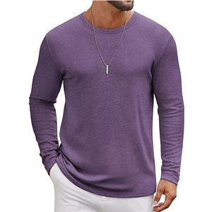 T-shirt en coton uni à manches longues pour homme, col rond décontracté, impression personnalisée, fournisseur en gros OEM ODM - Product Image 1
