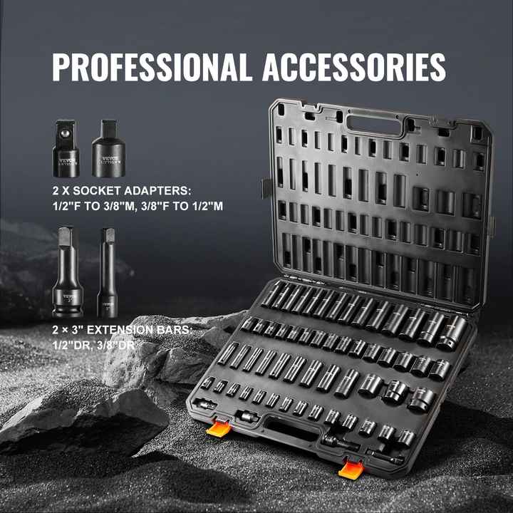 59pcs Impact Sockets Set 6-Point 3/8\" & 1/2\" Drive Bit Ratchet Tool Kit