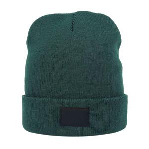 Bonnet en tricot vert unisexe, couleur unie, décontracté, chaud pour l'hiver, design à revers, 100% acrylique, taille adulte 56-58CM - Product Image 1