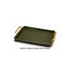 Plateau de service écologique de qualité commerciale vert olive, compatible lave-vaisselle et micro-ondes, avec poignées dorées, pour usage décoratif - Product Image 3