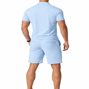 Ensemble polo et short pour homme, couleur unie, décontracté, deux pièces, tenue d'été, style smart casual, vêtements de sport confortables - Product Image 2