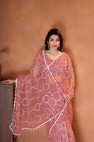 Sari de mariage indien traditionnel et ethnique Leranath, design fantaisie, en tissu résille lourd, broderie et sequins, dernière collection moderne