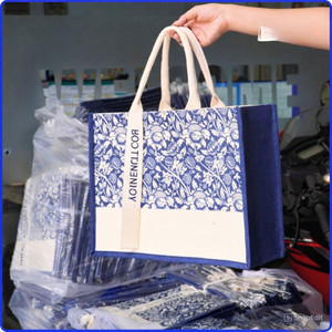 Wholesale Eco-Friendly <b>Foldable</b> Jute Linen Tote <b>Bag</b> Die Cut Handle Zipper Closure Custom Logo Printing Recyclable in Viet Nam - Product Image 3