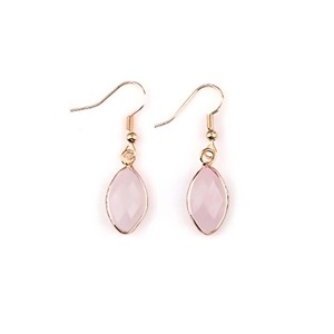 Rose Quartz Marquise Shape Gemstone <b>Earring</b> - 925 Sterling Silver Gold Plated Bezel Set <b>Hook</b> <b>Earring</b> For Women, Gift For Her - Product Image 1