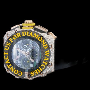 Reloj Deportivo de Moda para Hombre con Movimiento de Cuarzo y Diamantes de Moissanita Personalizados, Correa de Goma Negra, Regalo de Cumpleaños para Hombre - Product Image 3