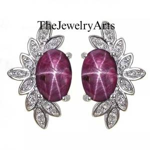 Pendientes de tuerca de rubí estrella natural, Pendientes delicados de rubí estrella, Pendientes de plata 925, Pendientes de tuerca de rubí estrella ovalados, Pendientes de tuerca de piedra de nacimiento para regalo - Product Image 3