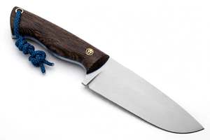 Handcrafted Stainless Steel Broad Utility <b>Knife</b> Dark Hardwood Handle Blue Lanyard <b>Craft</b> Tool - Product Image 3