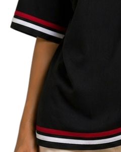T-shirt surdimensionné personnalisé noir brodé de fleurs pour femme, col rond à rayures contrastées, coupe décontractée ample en coton, haut d'été - Product Image 6