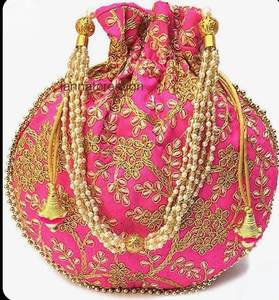 Bolso Potli Estándar Bordado con Cuentas y Cordón, Bolso de Mano para Fiestas, Bodas, Joyería y Cosméticos - Product Image 2