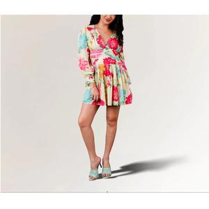 Minivestido Ecológico 100% Algodón Transpirable con Estampado Floral, Corte Ajustado y Cintura Elástica para Exportación a Mercados de Moda - Product Image 1