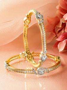 Women's 18K Gold Plated Alloy Bangle Set Round Diamond Claw Setting Classic Wedding Bridal Jewelry - Product Image 2