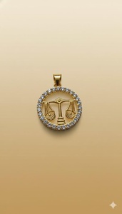 Pendentif Signe Astrologique Balance en Argent 925 et Or Massif 18K, Moissanite Ronde Taille Brillant, Sertissage Clos, Charme Classique Unisexe - Product Image 2
