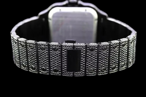 Reloj de Diseño Hip Hop Personalizado con Caja Cuadrada de Moissanita Negra y Diamantes, Esfera de Cristal Analógica con Números Romanos - Product Image 3