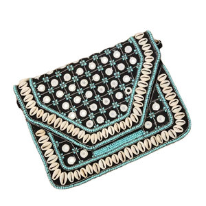 Bolso de mano tipo clutch boho banjara de algodón con flecos de 8 x 11 pulgadas, bordado a mano con cuentas y monedas, hecho a mano, unisex, bolso étnico para el hombro. - Product Image 1