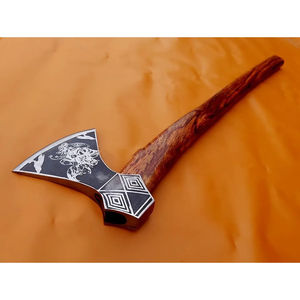 Burraq 19" 4 1/2in Custom Handmade Carbon Steel Tomahawk <b>Axe</b> Rosewood Handle Leather Hunting <b>Camping</b> DIY Industrial Outdoor - Product Image 6