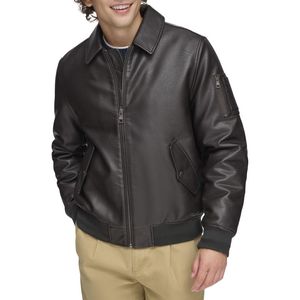 Mens Genuine Leather Bomber <b>Jacket</b> Classic <b>Pilot</b> Flight <b>Jacket</b> Rib Knit Hem Zip Up Casual Winter Leather Coat Black - Product Image 1